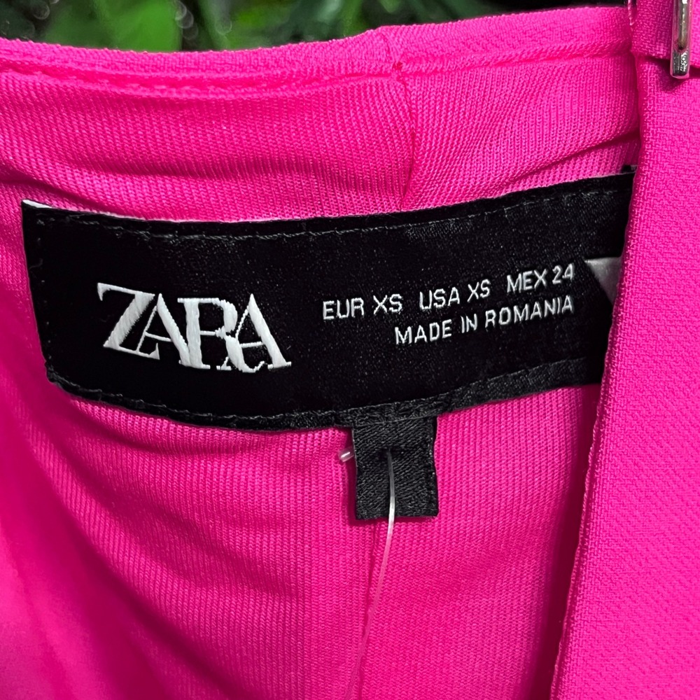 Zara Top XS Hot Pink Halter V Neck Buckle Front Blouse Party Festival 3550 - Picture 4 of 8